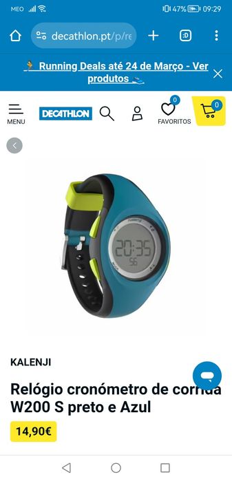 Relógio cronómetro de corrida Kalenji W200 S preto e azul