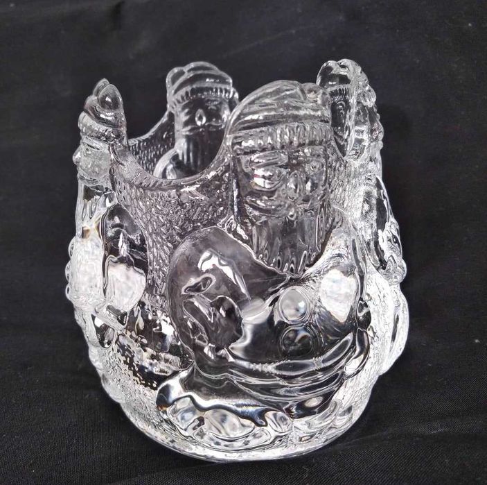 Vintage lampion świecznik szklany 4 Mikołaje