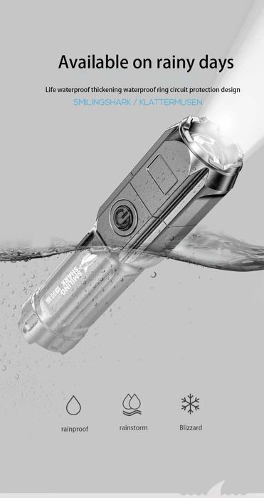 Фонарик Smiling Shark с регулировкой дальности на аккумуляторе