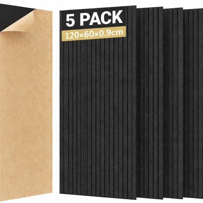 Zestaw 5x Panel Akustyczny Samoprzylepnych 120×60×0,9 cm 3D Czarne