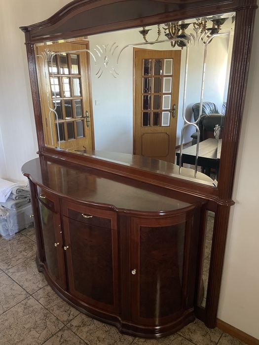 Sala completa clássica em madeira + sofás – venda de conjunto