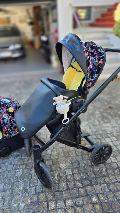 Conjunto - Carrinho, alcofa, ovo, cadeira para carro, isofix, adaptadores e cadeira refeições