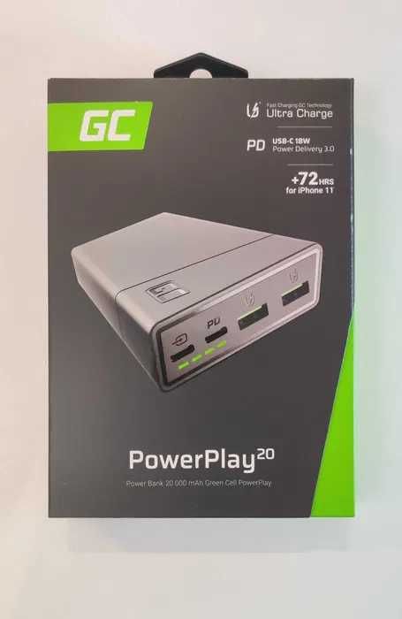 Павербанк Green Cell PowerPlay20 20000mAh (USB-C, PD 18W, QC 3.0)