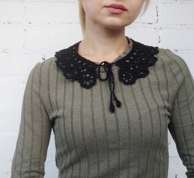 Комірець, комір ажурний в'язаний гачком, черный воротник крючком
