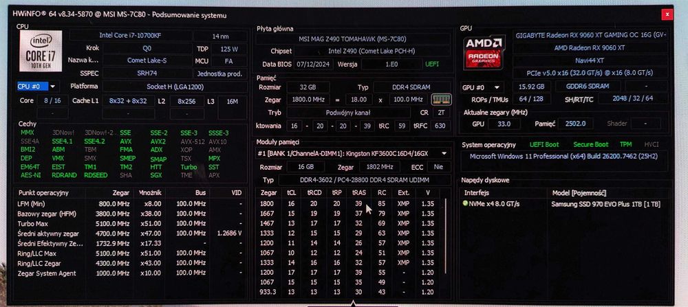 Komputer ,,The elegant"| RX9060XT 16GB/32GB 3600 DDR4/i7 10700KF 8C16T