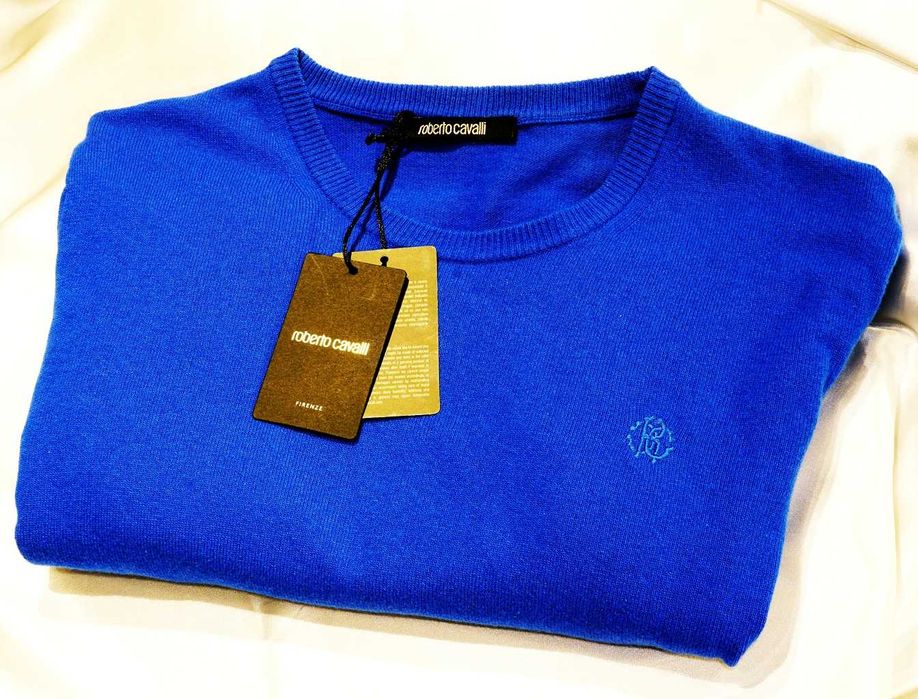 Roberto Cavalli sweter L/XL merino kaszmir Italy niebieski Italy amiri
