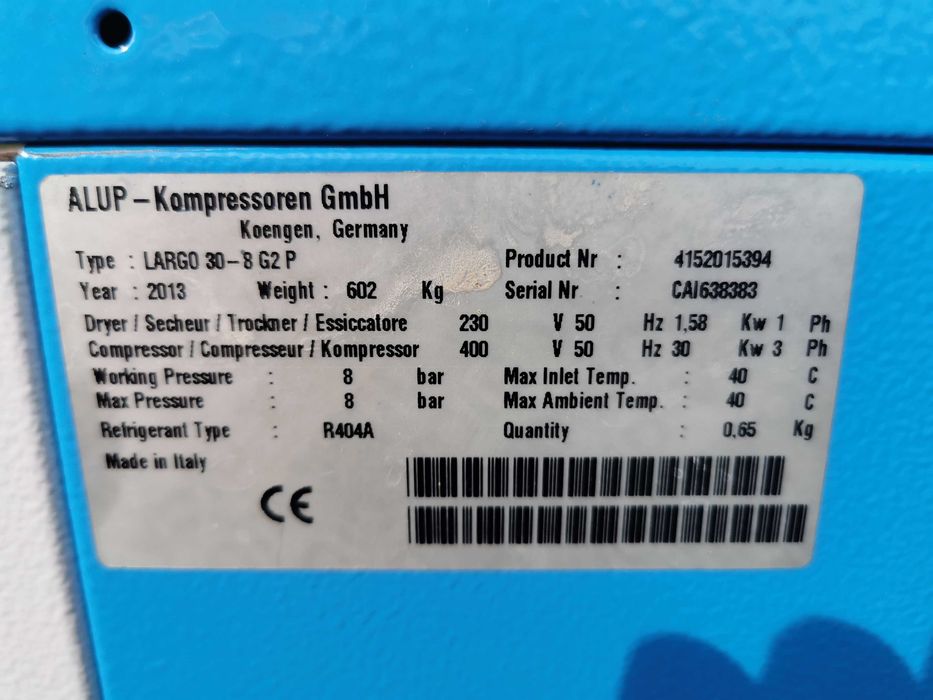 30kw + OSUSZACZ  5000L/min Sprężarka śrubowa ALUP LARGO kompresor 8BAR