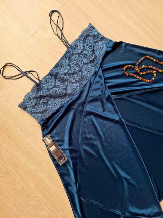 Маленькая шелковая комбинация S Цвет морской волны