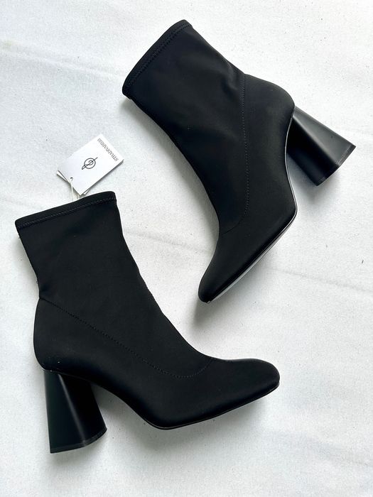 Stradivarius botki na obcasie z neoprenowej tkaniny czarne NOWE 40