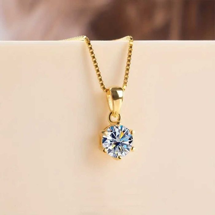 Колье с муассанитом: цепочка + кулон, подвеска серебро 925 в позолоте