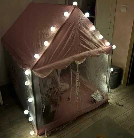 Namiot Domek dla Dzieci Zamek Pałac do Pokoju Ogrodu + Lampki LED Róż