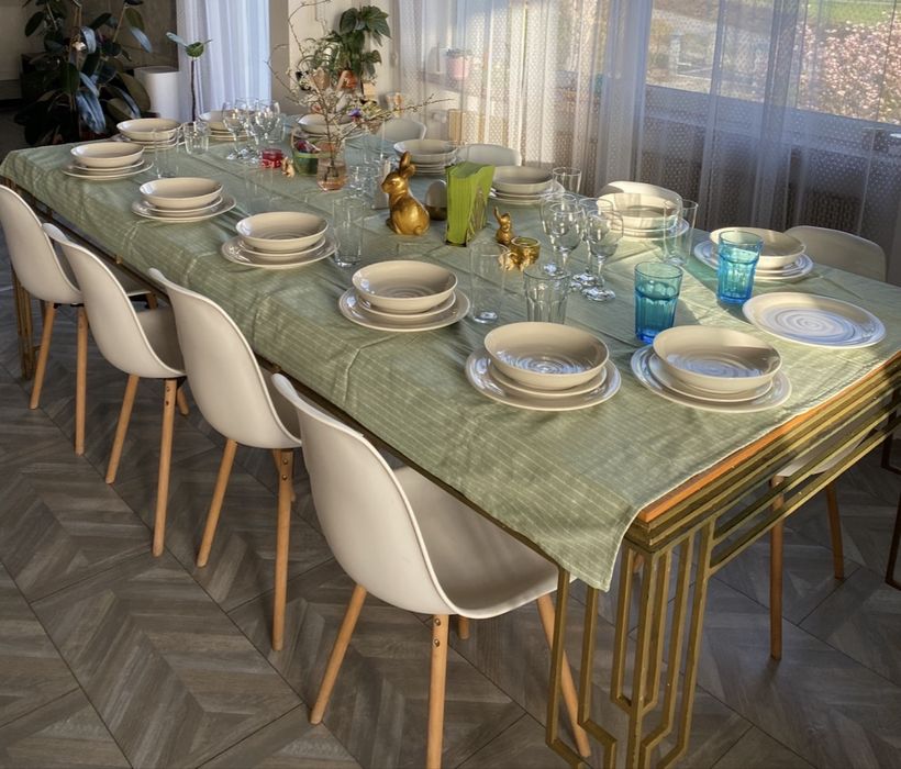 Stół duzy do jadalni 10 osob stalowy art deco