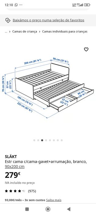 Cama dupla com gaveta e arrumação IKEA
