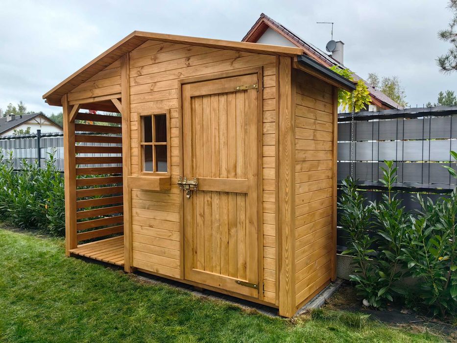 Domek narzędziowy 2 x 1,1m z  drewutnią 1,14 x 1,1m z dachem prostym