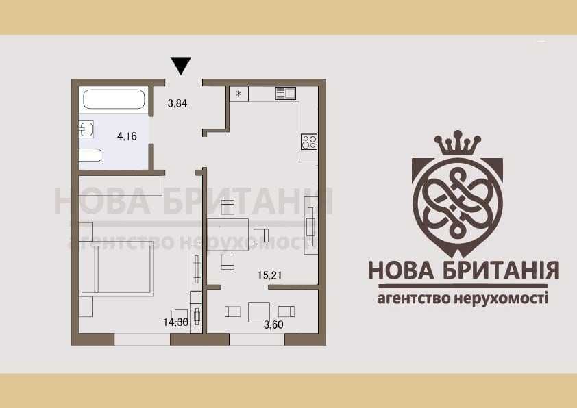 Продаж 1к квартира 41м2, будинок Ноттінгем, ЖК Нова Англія БЕЗ КОМІСІЇ