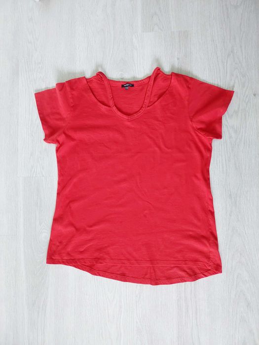 L bluzka czerwona damska z wycięciami bawełniana