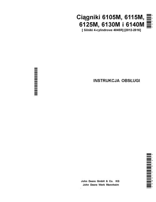 Instrukcja obsługi JD 6130M, 6105M, 6115M, 6125M, 6140M John Deere