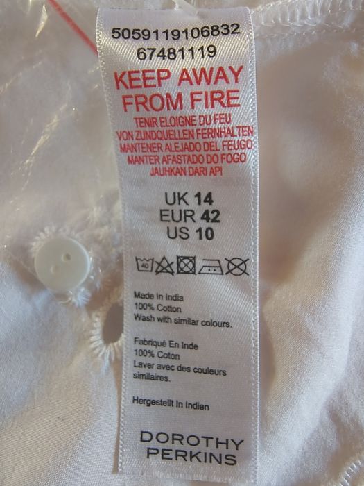 Бавовняна біла блузка з прошвою Dorothy Perkins, розмір EUR 42(L/XL)