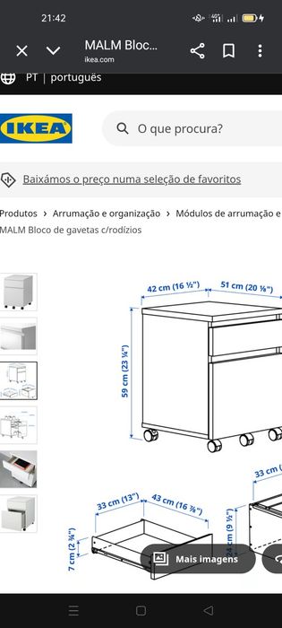 Bloco de gavetas MALM c/rodízios. IKEA, NOVOS