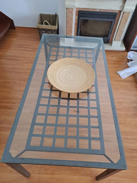 Mesa metal com tampo vidro