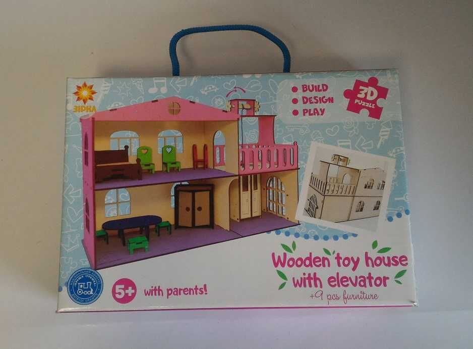 Деревянный кукольный домик с лифтом и мебелью - 3D конструктор