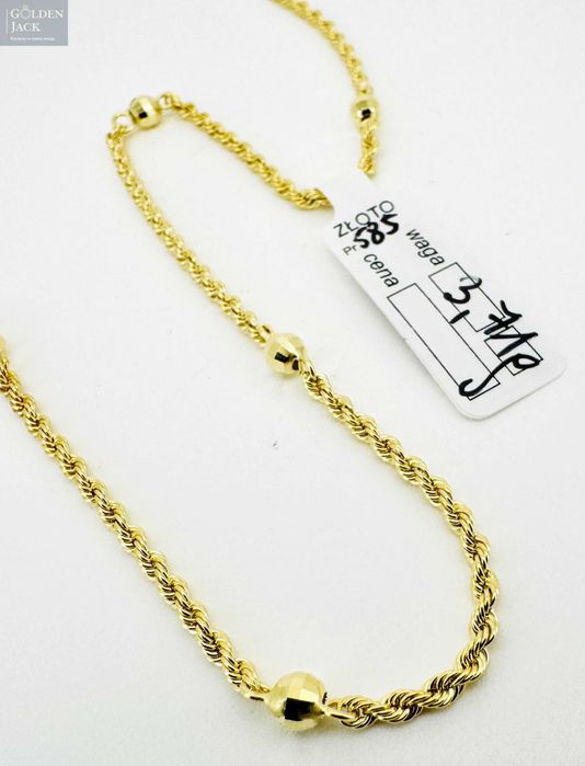 Złoty łańcuszek Korda z kulkami złoto pr. 585 waga 3,71 g dł. 50 cm