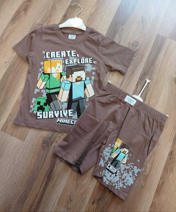 Komplet letni Minecraft koszulka spodenki 104 110