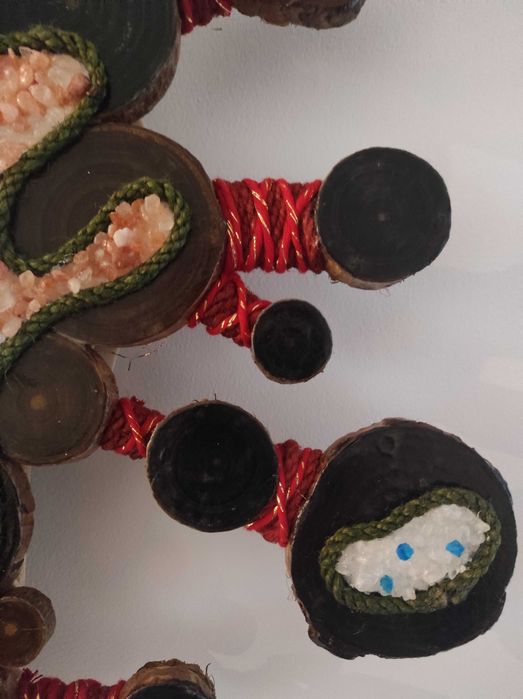 Unikatowy zegar ścienny handmade – drewno i kamień | rustykalny / boho