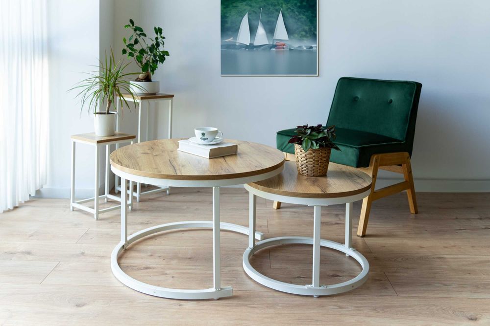 Zestaw stolików loftowych GALEN BIAŁY CRAFT