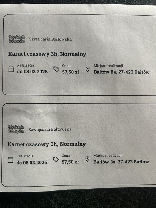 Trzy karnety po 3 h na Baltow