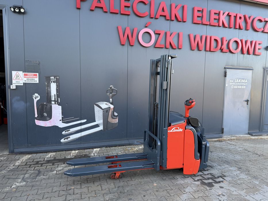 Paleciak elektryczny Linde widły 150 cm 430 cm 1400 kg wózek Linde