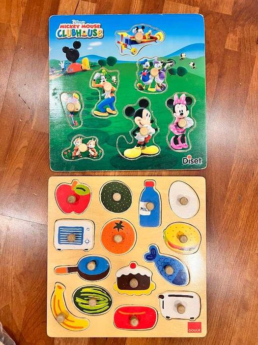 Vários Puzzles em madeira - Animais, transportes, Números