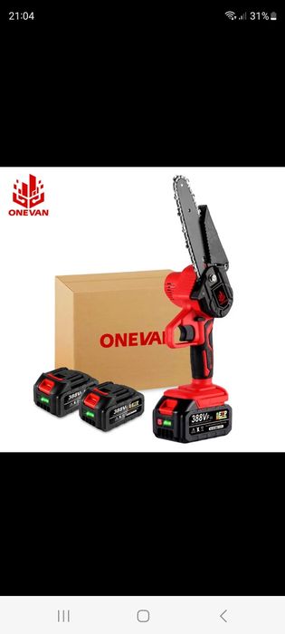 minis motosserras com 2 baterias, carregador de baterias