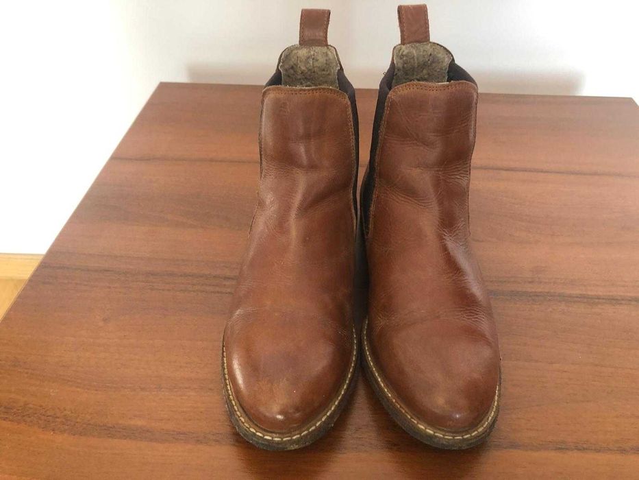 Buty damskie botki damskie ocieplane sztyblety brązowe skórzane