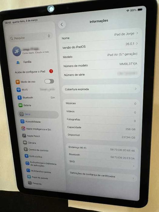 Apple iPad Air 5 256GB WiFi NOVO | Seguro Multi-Garantia até Jun/2027