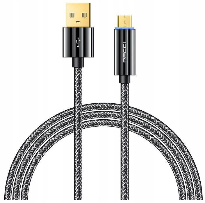 Podświetlany Kabel Micro Usb 2.4A 1M Wzmacniany Oplot Led Recci