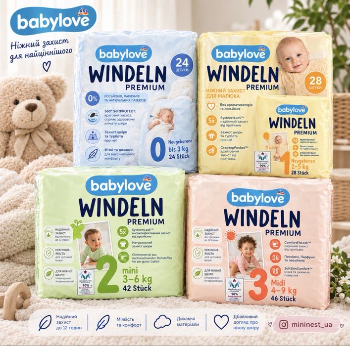 Підгузки Babylove Windeln Premium,нові