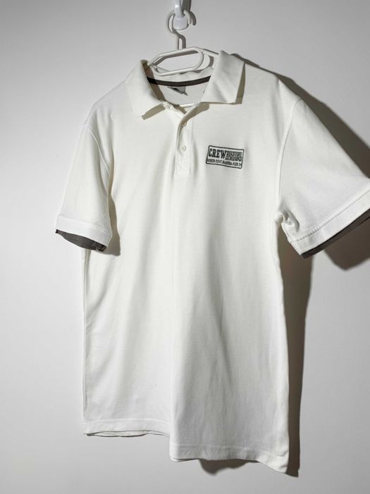 męskie polo koszulka biała basic M 48 50 t-shirt kołnierzyk bawełna