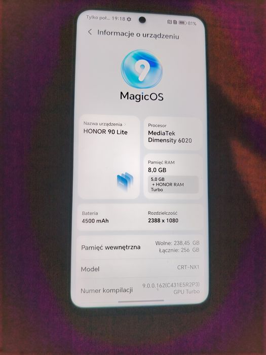 Honor 90 lite 8/256gb niebieski