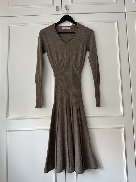 Unikatowa jasno brazowa sukienka FTC cashmere, 100% kaszmir S/M