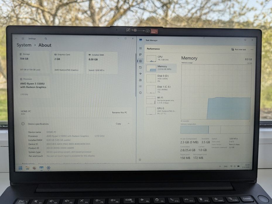Lenovo V14! Ryzen 5 5500 / 8DDR4 / NVME+HDD / 6H Batt