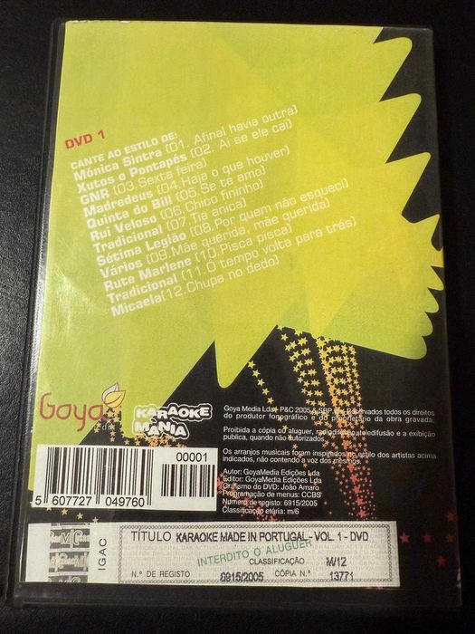 Dvd Karaoke 01 Made in Portugal