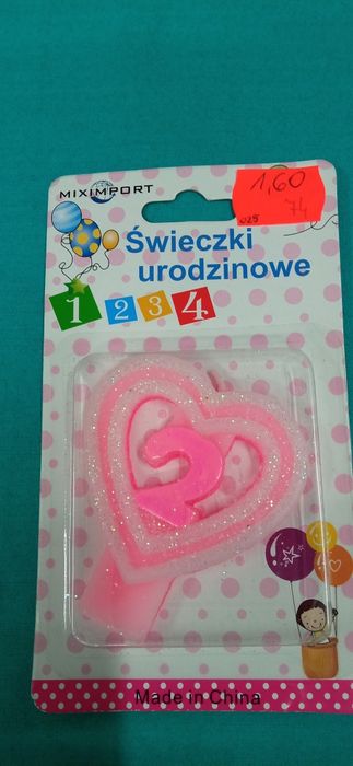 Świeczka na tort "2" różowa w sercu