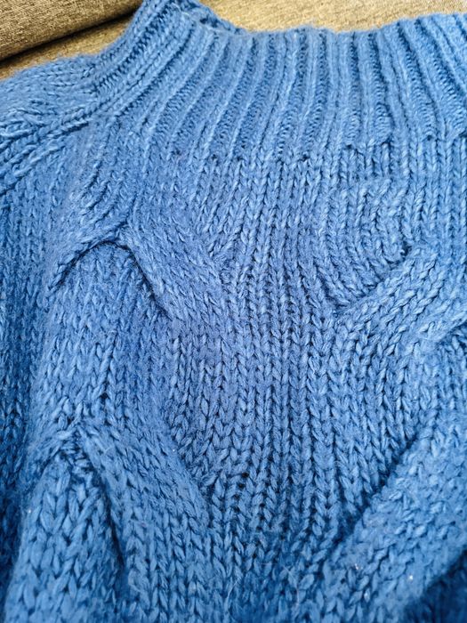 Sweter gruby Diverse niebieski sploty warkocze rozmiar M 38 40
