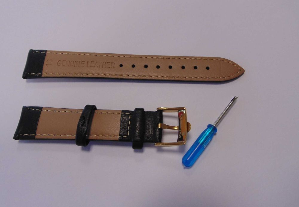 Czarny skórzany Pasek 18mm do zegarka Omega klamra z logo