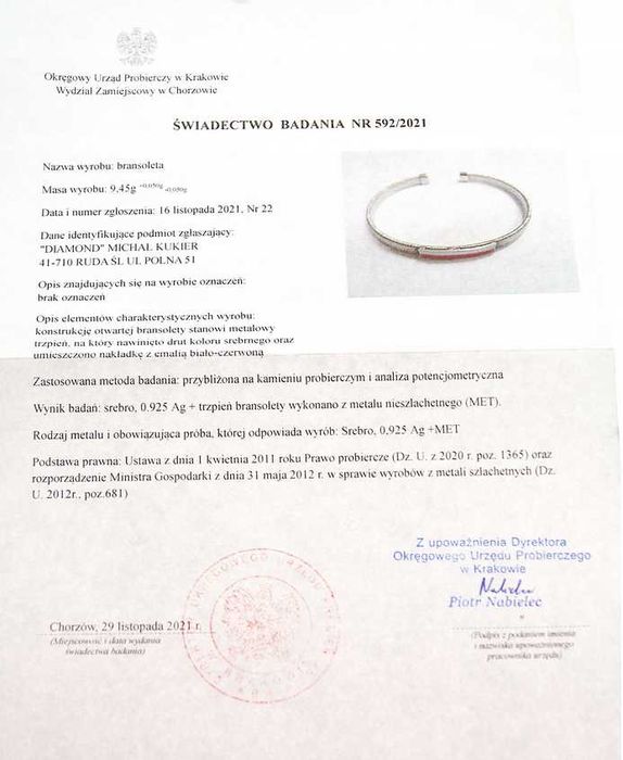 Srebrna bransoletka PATRIOTYCZNA POLSKA FLAGA srebro p.925 17,5 cm