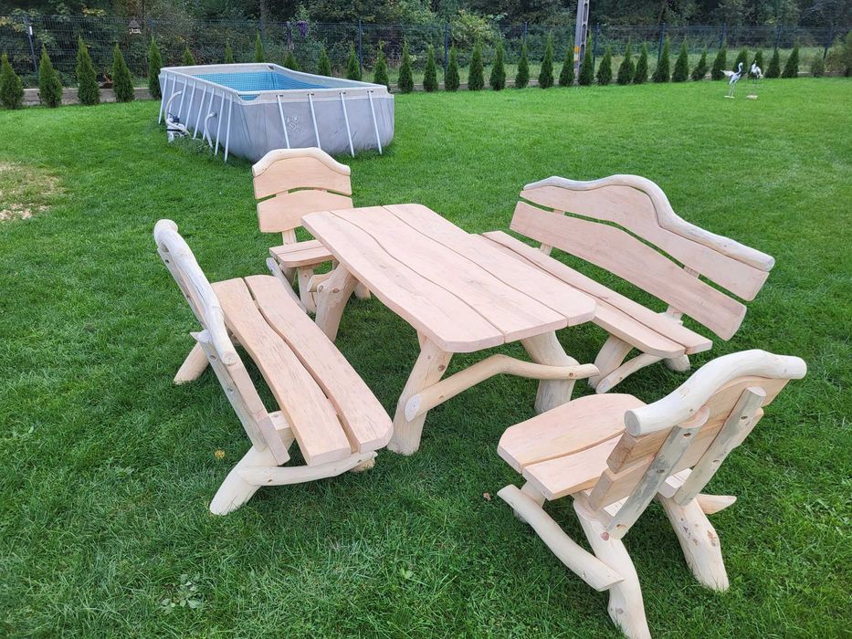 Meble Ogrodowe stół ławki z bali biesiadne góralskie barowe SOLIDNE