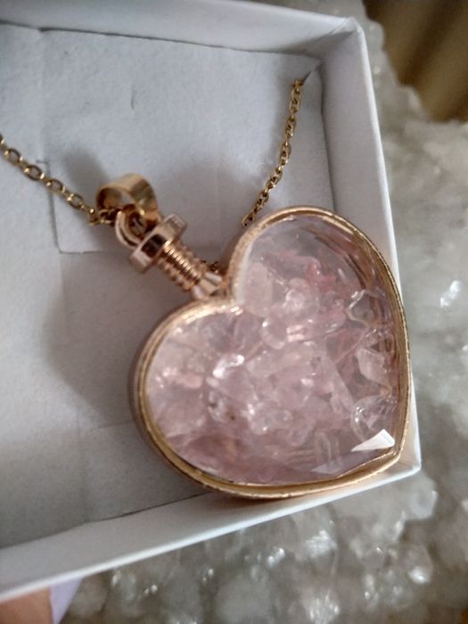 Naszyjnik serce kwarc różowy kryształ