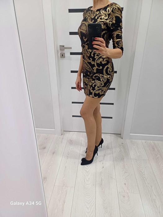 Sukienka cekinowa czarno-zlota. Rozmiar S. Bal/Andrzejki/Sylwester