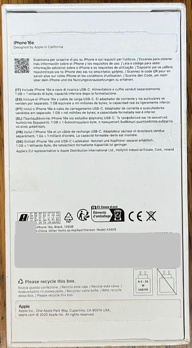 iPhone 16e (128 GB - preto)- novo, 3 anos de garantia